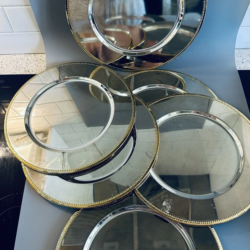 Vtg Silverplate Charger Plates Plate Set of 6 Gold Silver